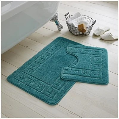 Image of GC GAVENO CAVAILIA Bath Mat Set 2 Piece Non Slip Bathroom Rug Toilet With Pedestal Machine Washable Floor Teal