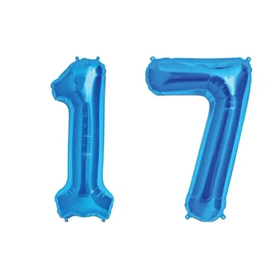 Image of Blue Number 17 Large Helium Foil Balloon Birthday Party Wedding Anniversary Decoration 101cm