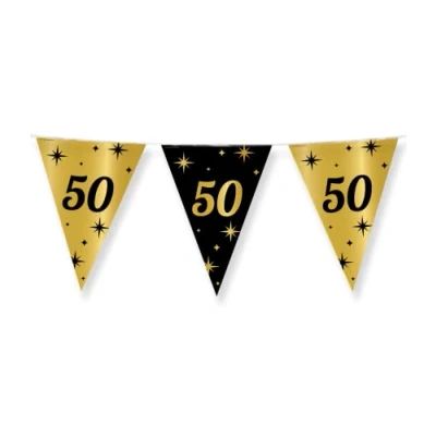 Image of PD Party Birthday Garland for 50th Bunting Decoration Anniversary Black Gold 1000 x 30 cm