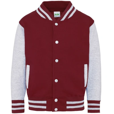 Image of AWDis Boy&#039;s Kids Varsity regular Jacket, Multicoloured (Burgundy/Heather Grey), Size 5 6 (Manufcturer Small)