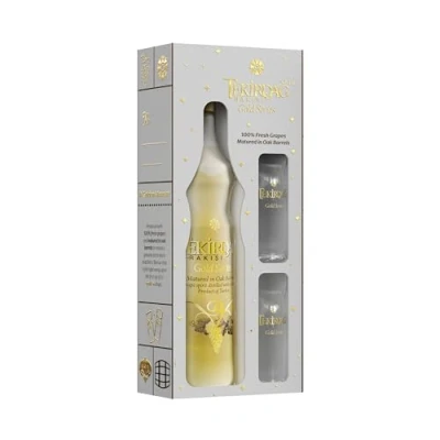Image of Tekirdag Rakisi Gold Series 1 x 0.7 L + 2 Raki Glasses 100% Fresh Grapes, Matured in Oak Barrels 45% Vol