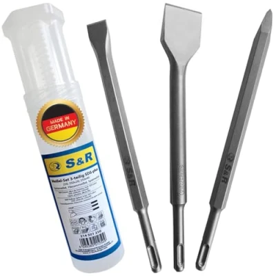 Image of S&amp;R Chisel Set 3 Piece Made in Germany SDS Plus: Spade Chisel, Tile Point Chisel; Industrial Quality