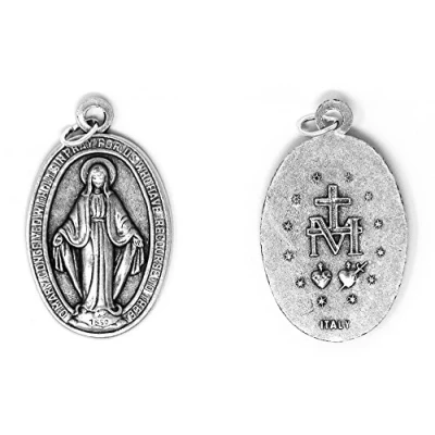 Image of Miraculous Medal in English 35 mm, Catholic with the Traditional&quot;M&quot; and Hearts/Stars+ Prayer Card