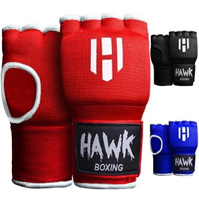 Image of Hawk Padded Inner Gloves Training Gel Hand Wraps for Boxing Quick Men &amp; Women Kickboxing Muay Thai MMA Bandages Fist Knuckle Wrist Protector Handwraps (Pair) (Red, L/XL)