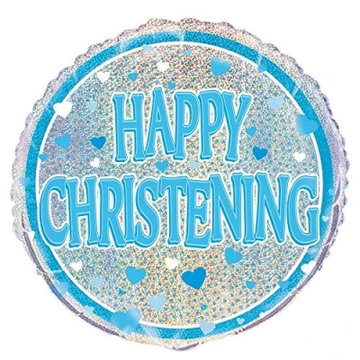 Image of Unique Party 55535 18&quot; Foil Prism Blue Christening Balloon