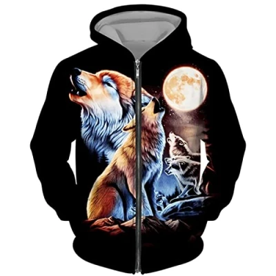 Image of Men&#039;s Zip Hoodie Animal Wolf 3D Printed Sweater Casual Pullover Hooded Sweatshirt