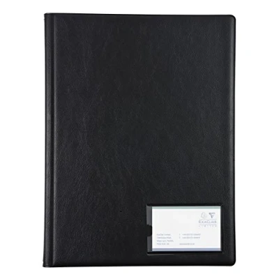 Image of Exacompta Ref CDB12Z Guildhall Display Book, Flexible Grained Black PVC Covers, A4, 12 Crystal Clear Pockets, Label Holder on Front