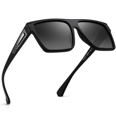 Image of Jim Halo Retro Polarized Sunglasses Men Women, Flat Top Square Driving Glasses UV400 Black Grey