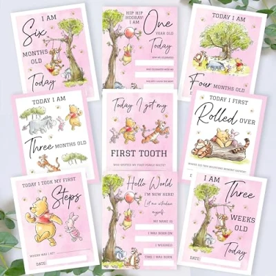 Image of Classic Bear Milestone Cards Baby First Year Memory Set Ideal New Girl Gift Cherished Keepsake Collection