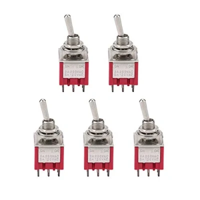 Image of 5Pcs Toggle Switch, 2A / 250V AC 5A 120V ON 2 Position Switch 3PDT 9 Pin ButtonHead Diameter 6mm