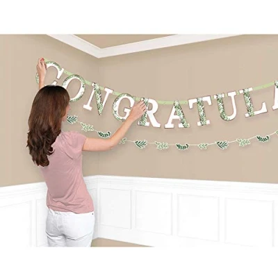 Image of (PKT) Adult Ladies 2 Piece Love &amp; Leaves Hen Do Bridal Shower Letter Banner Kit 3.47m 1.82m