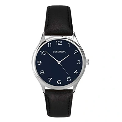 Image of Sekonda Mens Classic Analogue Quartz Watch with Midnight Blue Dial and Black Leather Strap 1852