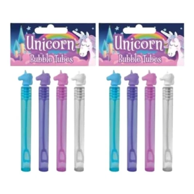 Image of LND Gifts Unicorn Bubble Tubes, Pack of 8, Tubes For Party Bags, Wedding Favours Guests Table Decorations, With Wand Kids