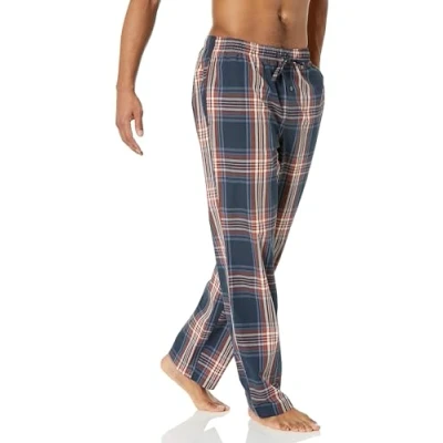 Image of Amazon Essentials Men&#039;s Straight Fit Woven Pyjama Bottoms, Navy Large Plaid, L