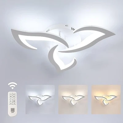 Image of Comely LED Ceiling Light Dimmable, Modern Acrylic Lamp 35W 3937LM, 3000K 6500K, Lighting Fixture with Remote Control for Bedroom Living Room, Dia 58cm, White