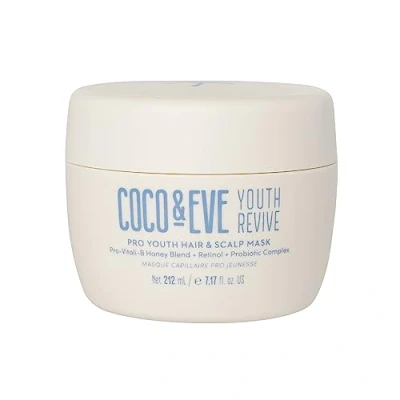 Image of Coco &amp; Eve Pro Youth Hair Scalp Mask. Anti aging, strength, shine, volume. Regulate dandruff. With honey, retinol for youthful hydrated hair.