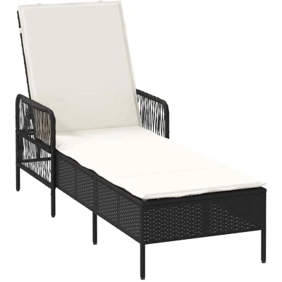 Image of vidaXL Sun Lounger Black and cream white PE Rattan 157 x 55 92 cm