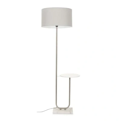 Image of MiniSun Large Brushed Chrome Curved Stem Marble Floor Lamp Coffee Table Living Room Lounge Standing Light Grey Shade