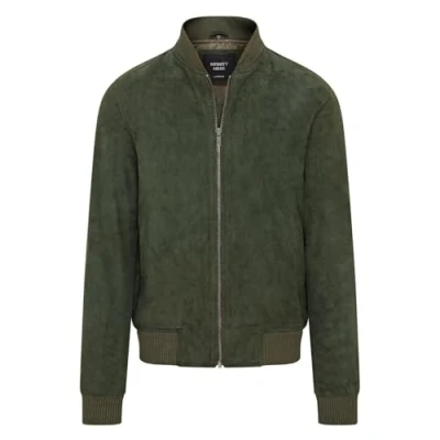 Image of Infinity Leather Mens Soft Goat Suede MA 1 Varsity Bomber Jacket Dalian Green Size 3XL