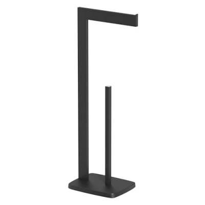 Image of BAYSTONE Toilet Roll Holder Freestanding Paper Storage Black Bathroom Free Standing Dispenser Square