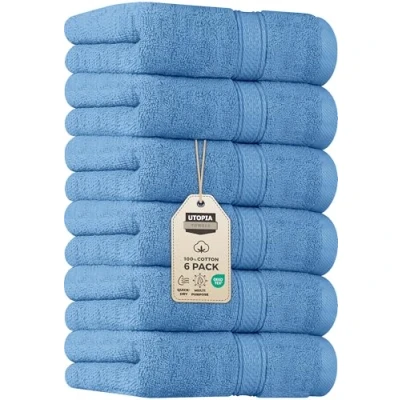Image of Utopia Towels Premium Electric Blue Hand 100% Combed Ring Spun Cotton, Ultra Soft and Highly Absorbent, 600 GSM Exrta Large 16 x 28 inches, Hotel &amp; Spa Quality (6 Pack)