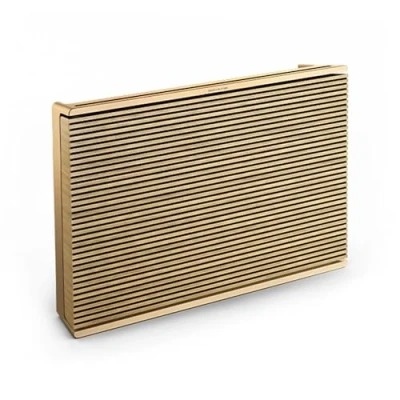 Image of Bang &amp; Olufsen Beosound Level Wireless Portable WiFi and Bluetooth Speaker, Splash Dust Resistant, First Ever Cradle to Certified Circular Up 16 Hours Battery Gold Tone/Wood