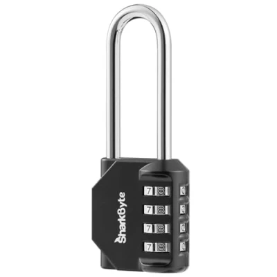 Image of SharkByte Combination Padlock [2.6&quot; Long Shackle] 4 Dial Heavy Duty Lock, Weatherproof Outdoor Lock for Gym, School, Locker, Shed, Garage, Fence, Hasp, Toolbox (1 Pack)