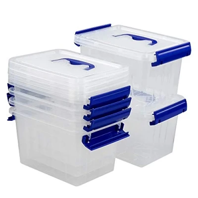 Image of Xowine 3 L Clear Plastic Storage Box, Set of 6 Small Latching Box Containers with Lid