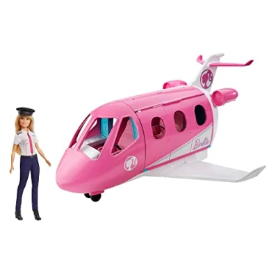 Image of Barbie DreamPlane with Pilot Doll, Playset 15 Airplane Accessories and Doll Including Toy Puppy, Snack Cart, Toys for Ages 3 Up, One Airplane, GJB33