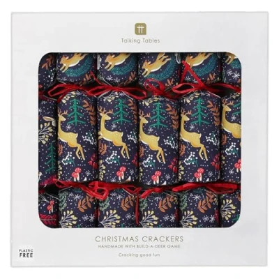 Image of Talking Tables 6 x Christmas Crackers with Crown Party Hats and a Reindeer Drive Game, Twilight Design Eco Friendly Xmas Tableware, Recyclable