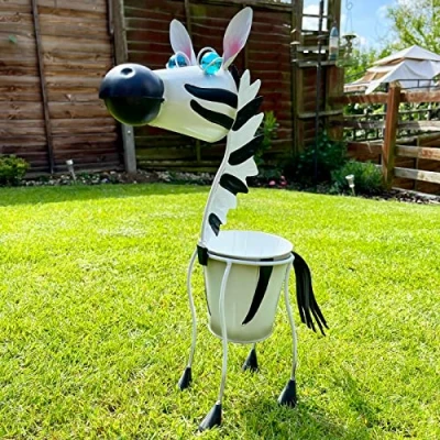 Image of Darthome Zebra Planter Garden Metal Animal Ornament Tall Round Plant Pot Statue Decor 64cm