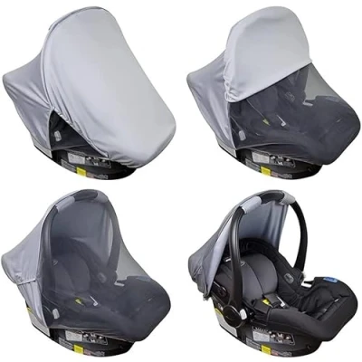 Image of Baby Car Seat Cover 3 in 1 Infant Hoody Style UV+ Universal Mosquito Net and Blackout Sunshade Sleep Aid Accessory
