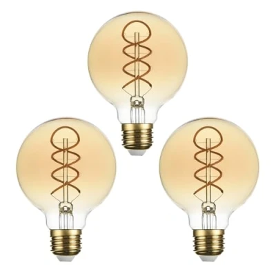 Image of SD LUX G80 E27 Vintage Globe Decorative Edison LED Bulbs(Non dimmable) 6W 450lm (Equi. 40W), CRI&gt;90, 2200K Warm White(G80 Amber, 3PC)