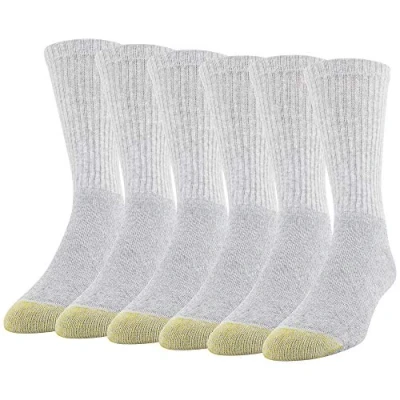 Image of GOLDTOE Men&#039;s Sport 656 Cotton Crew Socks 6 Pack, Grey Heather (6 pairs), Large