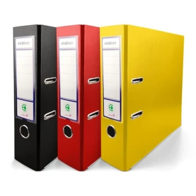Image of Netuno 3X Folder Lever Arch Folders 3 Colours Black Red Yellow 2 Ring Binder Ekobox Organiser 8 cm 3,15 inch A4 Wide Cardboard for Office Shelf Desk
