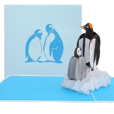 Image of Pop Up Card Penguin Penguins 3D Birthday Card, Invitation Zoo, Voucher &amp;