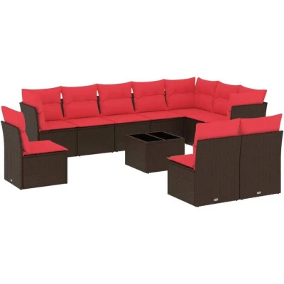 Image of vidaXL 11 Piece Garden Sofa Set with Cushions Brown Poly Rattan