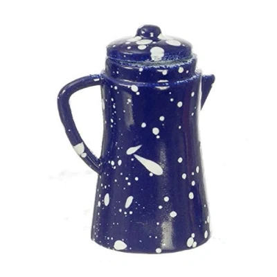 Image of Dolls House Blue Spotted Coffee Pot Miniature Kitchen Accessory Metal1:12 Scale