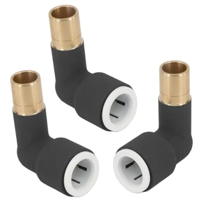 Image of SPARES2GO 15mm x Push Fit Radiator Valve Black Reducing Elbow Stem Compression (Pack of 3)