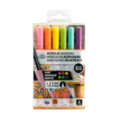 Image of Royal &amp; Langnickel 6pc ARTIST ACRYLIC PAINT MARKERS 1.2MM HUE COLOURS