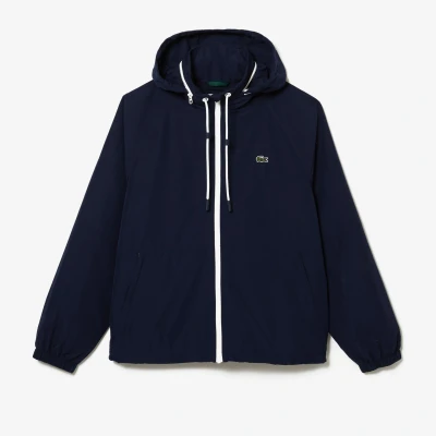 Image of Lacoste Mens Detchable Hood Water Repellent Jacket in Blue Size Small/Medium