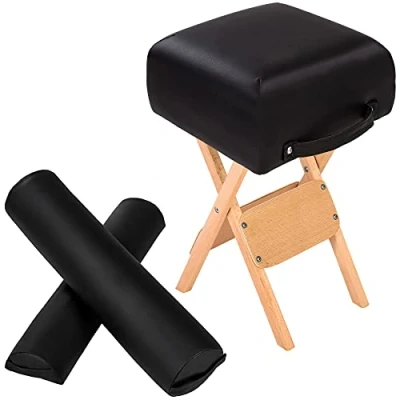 Image of TecTake Stool + 2 Pillows for Massage Tables (Black)