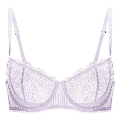 Image of DOBREVA Women&#039;s Lace Balconette Bra Half Cup Non Padded Push Up Underwire Sheer Bras Lilac 32B