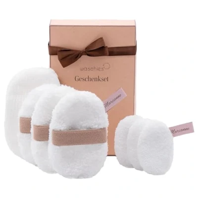 Image of waschies Reusable Face Pads Gift Box Set of 7 Eco Pads: Makeup Remover Pads, Exfoliator Pad &amp; Toner Soft Hypoallergenic White Edition