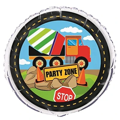 Image of Multicolor Construction Party Round Foil Balloon (45cm) 1 Piece Perfect for Celebrations, Parties, and Décor