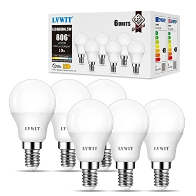 Image of LVWIT E14 Golf Ball LED Light Bulb,6.5W P45/G45 Small Edison Screw Bulbs 60W Equivalent,806Lm,6500K Cool White Bulbs,220 240V,45 * 82MM, Not Dimmable (6 PCS)