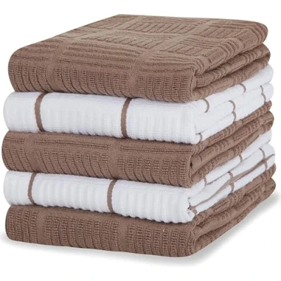 Image of Sticky Toffee 100% Cotton Absorbent Kitchen Towels 16&quot; x 28&quot; Light Brown Ideal for Bar and Pack of 5