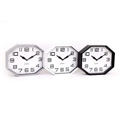 Image of The Home Fusion Company Modern Deco Quartz Large Octagonal Wall Clock 32 x 26cm Black Grey Or White