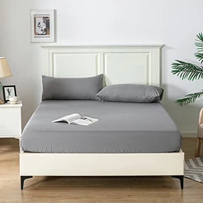 Image of Good Nite Super King Fitted Sheet Bed Sheets 25CM Extra Deep Pocket Soft and Breathable Bedding (Dark Gray, King)