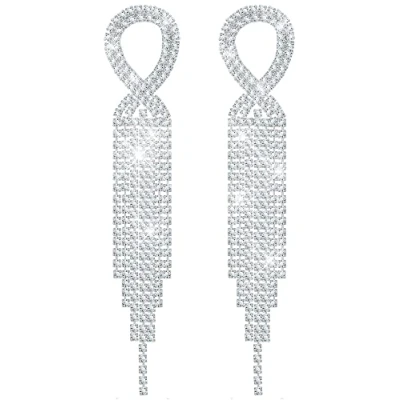 Image of KristLand Long Tassel Earrings Gold Plated 925 Sterling Silver Ear Pin with Sparkly Cubic Zirconia for Women Ladies Party Wedding Birthday Engagement Gift Box